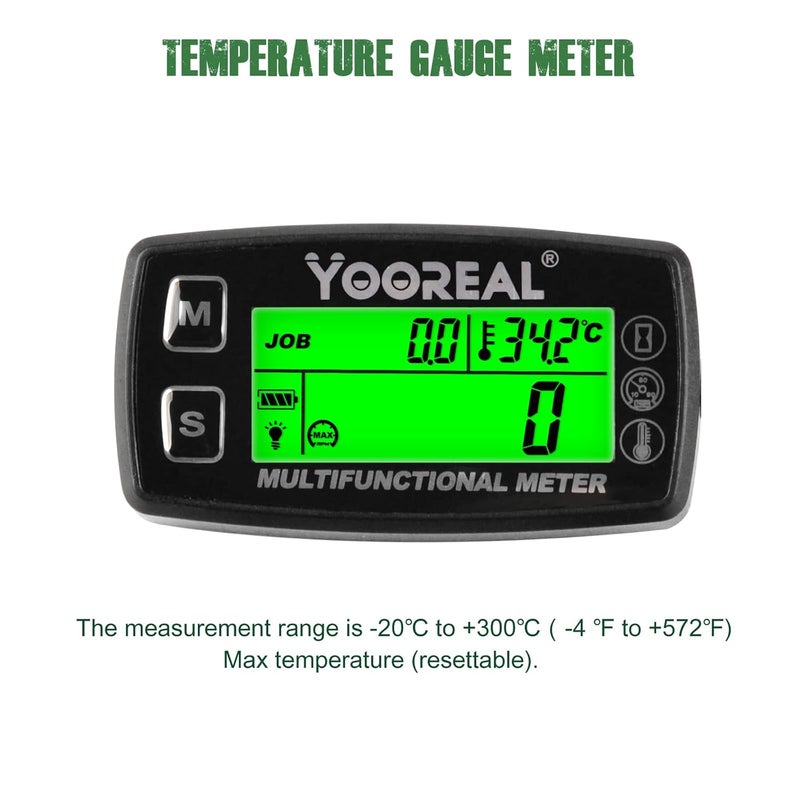 YOOREAL Tach Hour Meter Engine Temperature Gauge,Tachometer,RPM/Temp Alert,User Shutdown for Scooter Snowmobile Mini Bike Motorcycle Lawn Mower Generator Dump Truck etc - Image 2